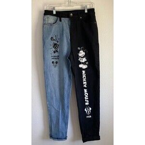 Disney Mickey‎ Mouse Graphic Womens Jeans 2 Tone Denim Black High-Rise Skinny 7